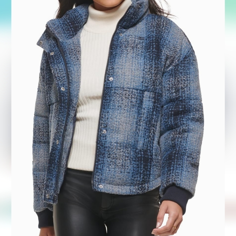 Levi's Blue Plaid Puffer Jacket